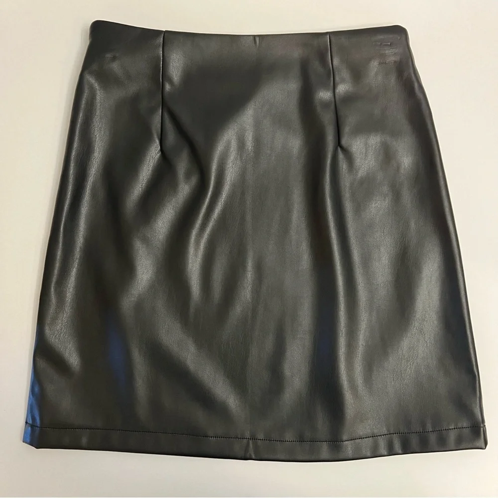 AKIRA Faux Leather Crossover Front Mini Skirt-Black - Picture 2 of 12